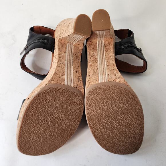 Gentle Souls Spano Cork Heel Sandal Size 10M Black Leather Open Toe Strappy - Picture 7 of 7